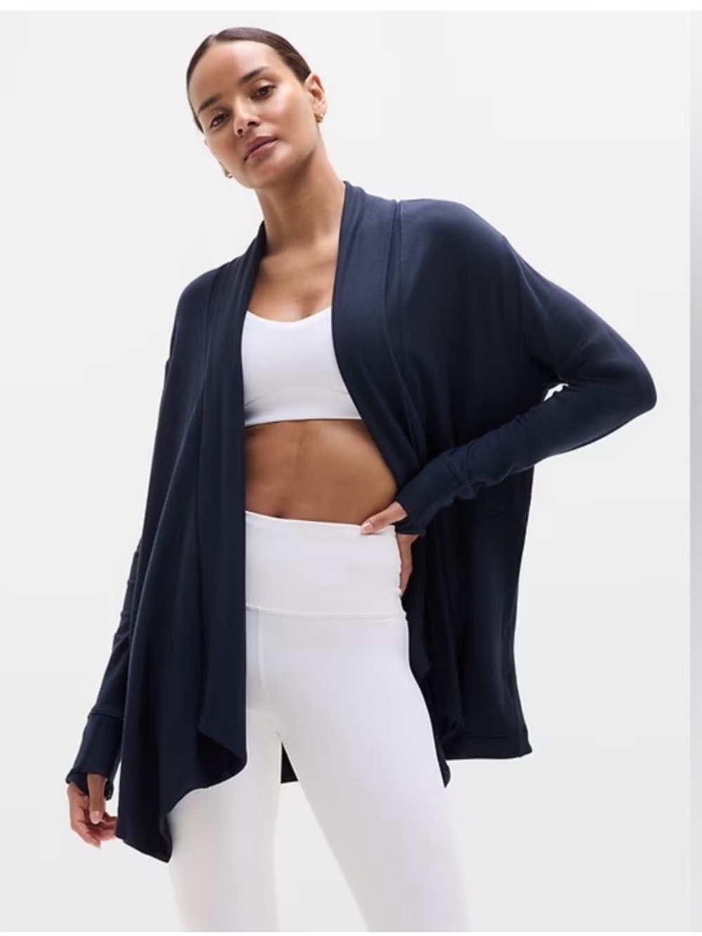 Athleta Navy Open-Front Draped Cardigan